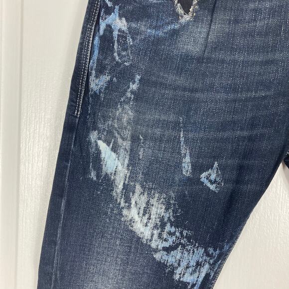 NWOT DIESEL Jeans Men 30x30 ITALY Thanaz Blue Acid Splatter Patchwork Distress - Picture 6 of 16